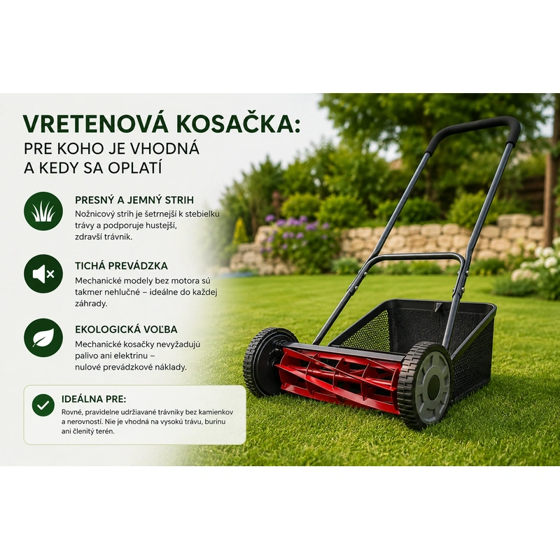 Vretenová kosačka na pravidelne udržiavanom trávniku
